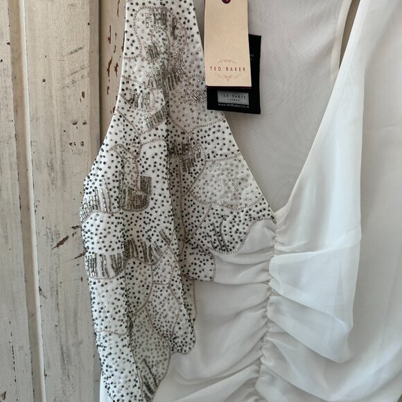 Ted Baker White and Gray Ruched Blouse - Picture 2 of 4